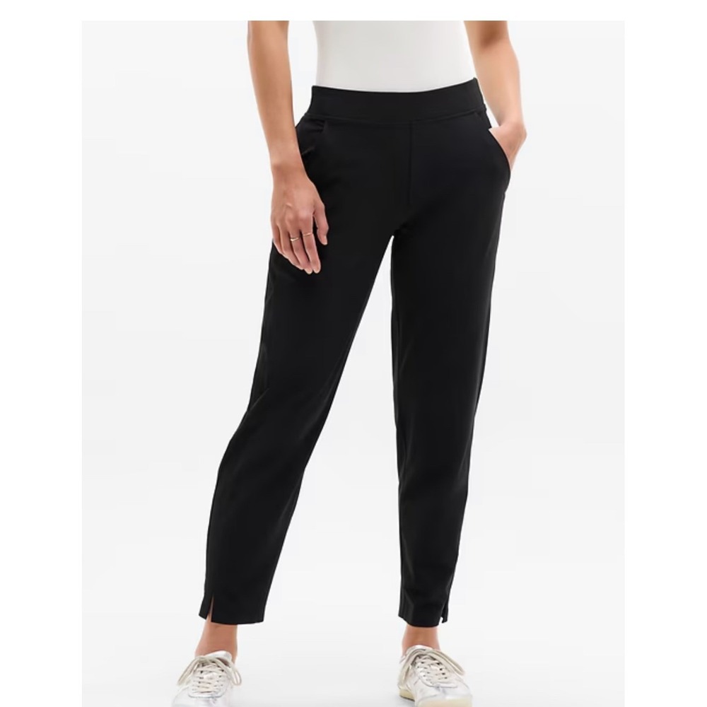 Athleta Brooklyn‎ Ankle Pants Black Ribbed Side Panel Tapered Trousers Size 10